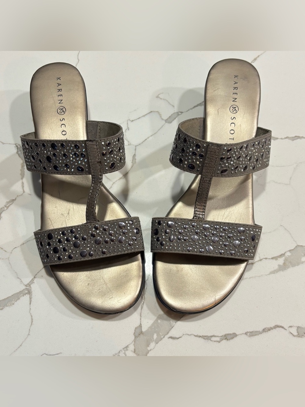 Karen Scott Metallic Gray Pewter Studded Two-strap Slip-on Mules Women’s 7.5